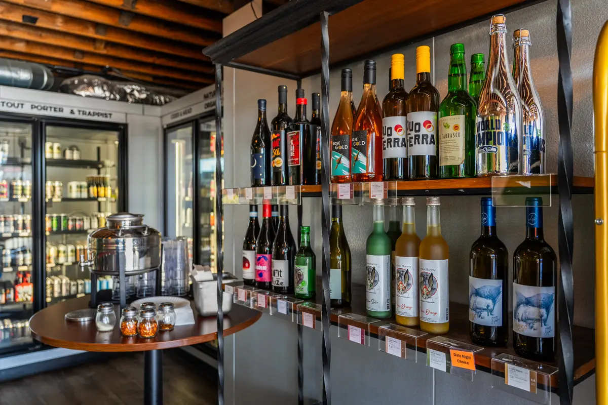 Shelves of natural and organic wine bottles at Ballard Beer Box in Ballard, Seattle
